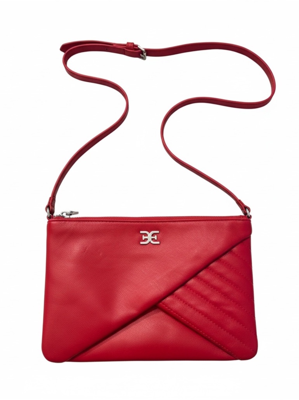Sam Edelman Red Faux Leather Crossbody Bag 3 Compartments Adjustable EUC 8x6”